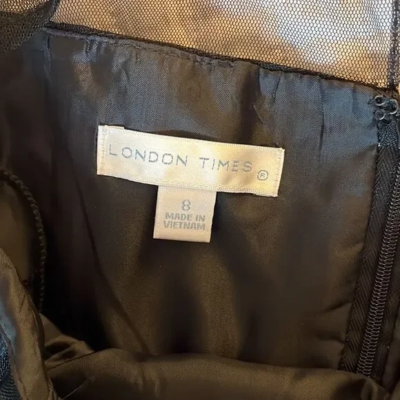 London Times Dress Womens Size 8 Black Sheer Top Fit and Flare - Picture 5 of 9